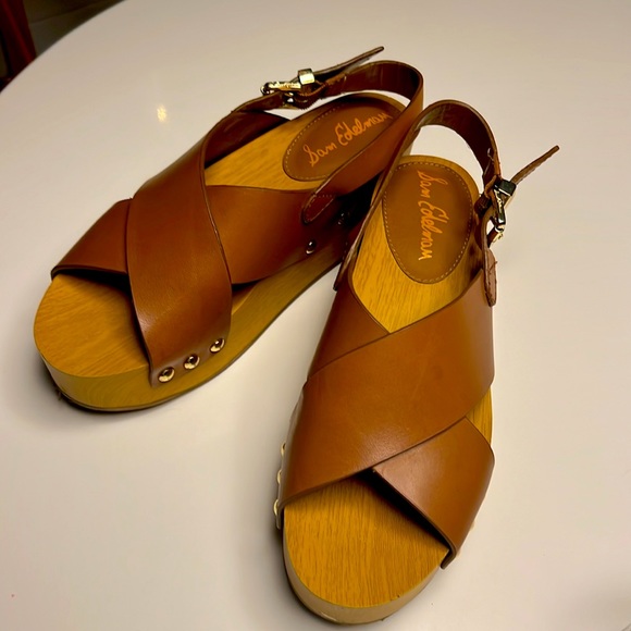 Sam Edelman size 7 Bentlee Brown Leather Studded Open Toe Platform Wedge Sandals - Picture 4 of 7